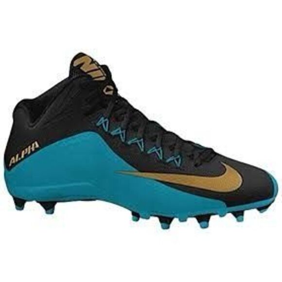 Nike Men\'s Size 13.5 Alpha Menace Pro 2 Mid Football Cleats Black Teal Gold main image 10